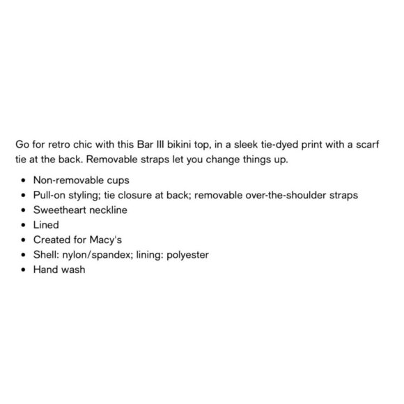 Bar III Size M Blue Tie Dye Printed Bandeau Bikini Top Swimsuit Top NWT - Picture 5 of 5